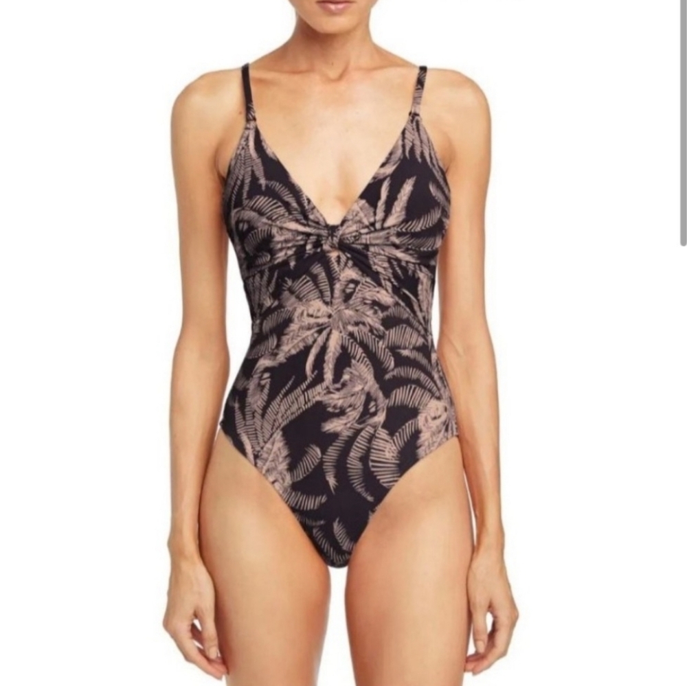 Robin Piccone Chandy Tie Front One-Piece Swimsuit Ink